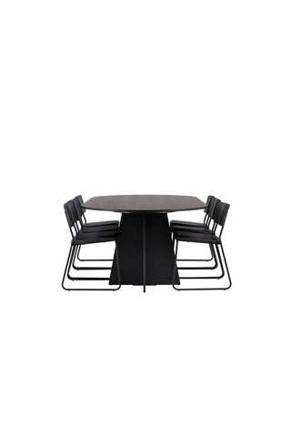 Venture Home Bootcut Ovalt matbord - Svart / Svart Fanéer +Kenth Chair - Svart / Svart PU _6