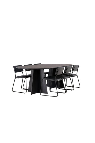 Venture Home Bootcut Ovalt matbord - Svart / Svart Fanéer +Kenth Chair - Svart / Svart PU _6