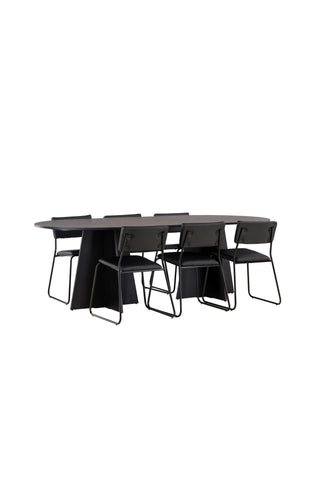 Venture Home Bootcut Ovalt matbord - Svart / Svart Fanéer +Kenth Chair - Svart / Svart PU _6