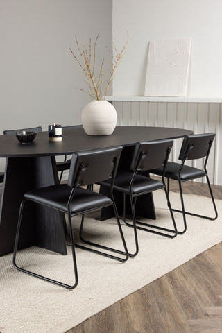 Venture Home Bootcut Ovalt matbord - Svart / Svart Fanéer +Kenth Chair - Svart / Svart PU _6