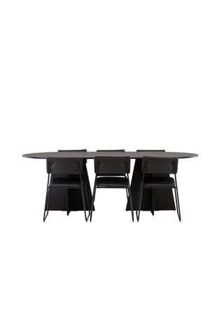 Venture Home Bootcut Ovalt matbord - Svart / Svart Fanéer +Kenth Chair - Svart / Svart PU _6