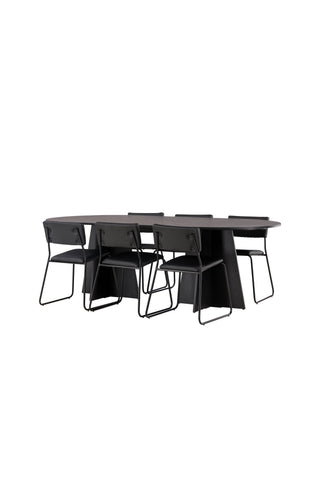 Venture Home Bootcut Ovalt matbord - Svart / Svart Fanéer +Kenth Chair - Svart / Svart PU _6