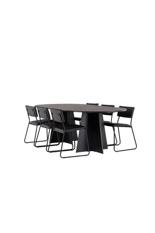 Venture Home Bootcut Ovalt matbord - Svart / Svart Fanéer +Kenth Chair - Svart / Svart PU _6