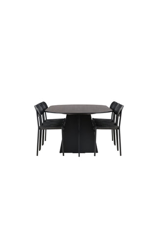 Venture Home Tempe Matbord - Svart / Svart MDF + Polar Matstol - Svarta ben / Beige sammet _2