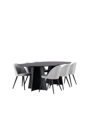 Venture Home Bootcut Ovalt matbord - Svart / Svart Fanéer + Matstol i sammet - Ljusgrå / Svart _6