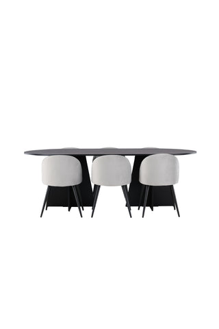Venture Home Bootcut Ovalt matbord - Svart / Svart Fanéer + Matstol i sammet - Ljusgrå / Svart _6