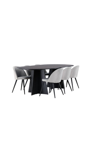 Venture Home Bootcut Ovalt matbord - Svart / Svart Fanéer + Matstol i sammet - Ljusgrå / Svart _6
