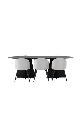 Venture Home Bootcut Ovalt matbord - Svart / Svart Fanéer + Matstol i sammet - Ljusgrå / Svart _6