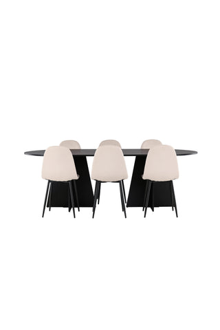 Venture Home Bootcut Ovalt matbord - Svart / Svart Fanéer +Polar Matstol - Svarta ben / Beige sammet _6