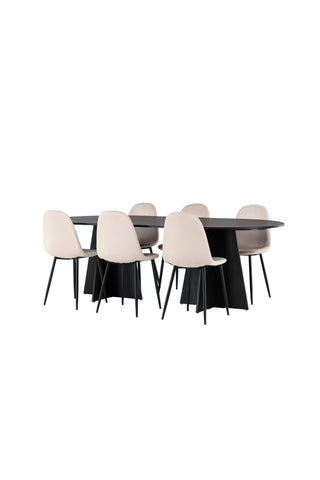Venture Home Bootcut Ovalt matbord - Svart / Svart Fanéer +Polar Matstol - Svarta ben / Beige sammet _6