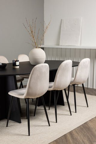 Venture Home Bootcut Ovalt matbord - Svart / Svart Fanéer +Polar Matstol - Svarta ben / Beige sammet _6