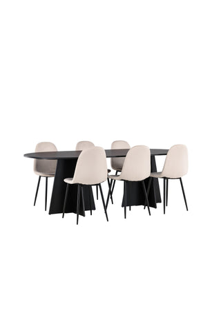 Venture Home Bootcut Ovalt matbord - Svart / Svart Fanéer +Polar Matstol - Svarta ben / Beige sammet _6