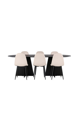 Venture Home Bootcut Ovalt matbord - Svart / Svart Fanéer +Polar Matstol - Svarta ben / Beige sammet _6