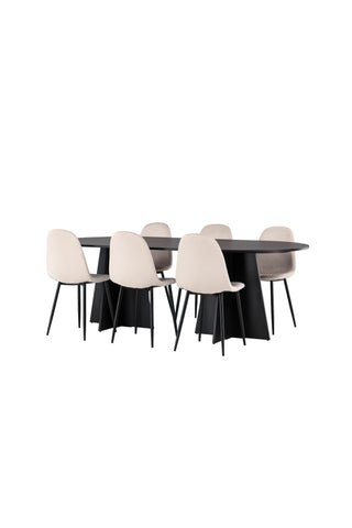 Venture Home Bootcut Ovalt matbord - Svart / Svart Fanéer +Polar Matstol - Svarta ben / Beige sammet _6