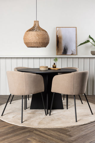 Venture Home Bootcut Runt Matbord - Svart / Svart Fanéer +Berit Stol - Svart / Beige Tyg (polyesterlinne) _4