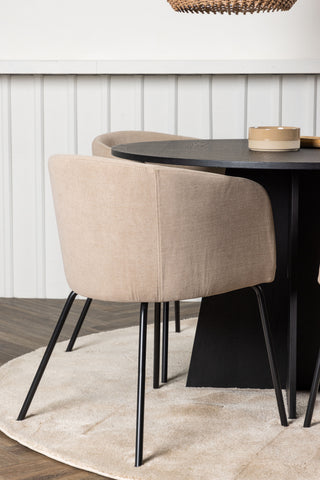 Venture Home Bootcut Runt Matbord - Svart / Svart Fanéer +Berit Stol - Svart / Beige Tyg (polyesterlinne) _4