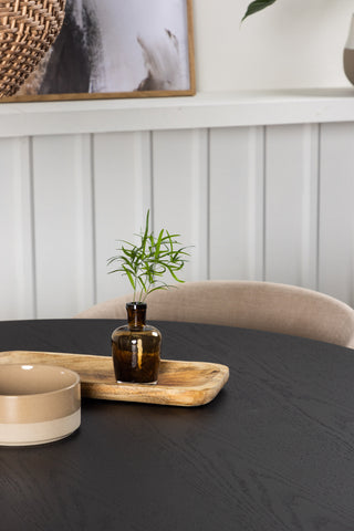 Venture Home Bootcut Runt Matbord - Svart / Svart Fanéer +Berit Stol - Svart / Beige Tyg (polyesterlinne) _4