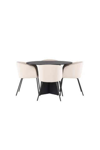 Venture Home Bootcut Runt Matbord - Svart / Svart Fanéer +Kenth Chair - Svart / Svart PU _4