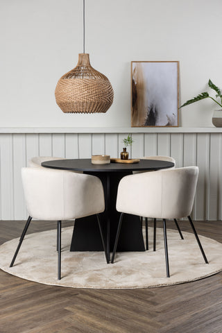 Venture Home Bootcut Runt matbord - Svart / Svart Fanéer +Berit Stol - Svart / Beige sammet _4