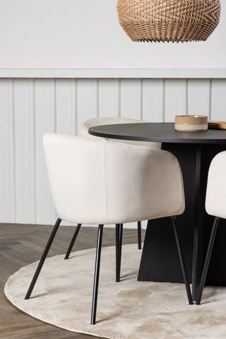 Venture Home Bootcut Runt matbord - Svart / Svart Fanéer +Berit Stol - Svart / Beige sammet _4