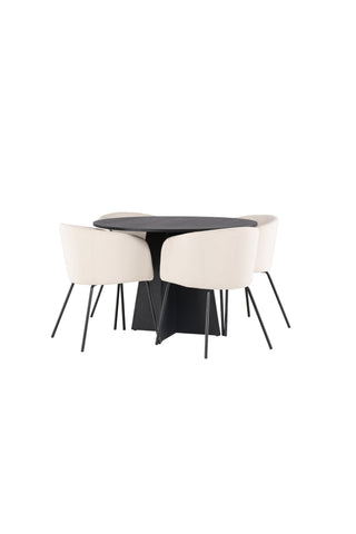 Venture Home Bootcut Runt matbord - Svart / Svart Fanéer +Berit Stol - Svart / Beige sammet _4