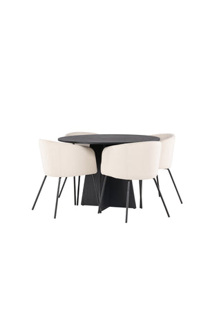 Venture Home Bootcut Runt matbord - Svart / Svart Fanéer +Berit Stol - Svart / Beige sammet _4
