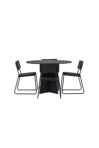 Venture Home Bootcut Runt Matbord - Svart / Svart Fanéer +Polar Matstol - Svarta ben / Svart sammet _4