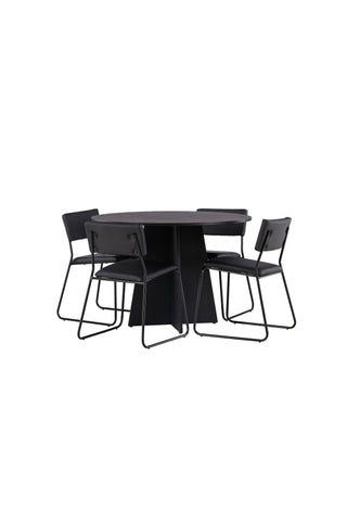 Venture Home Bootcut Runt Matbord - Svart / Svart Fanéer +Kenth Chair - Svart / Svart PU _4