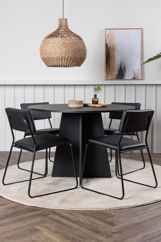 Venture Home Bootcut Runt Matbord - Svart / Svart Fanéer +Kenth Chair - Svart / Svart PU _4