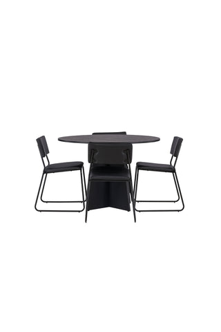 Venture Home Bootcut Runt Matbord - Svart / Svart Fanéer +Kenth Chair - Svart / Svart PU _4