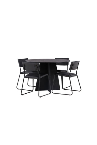 Venture Home Bootcut Runt Matbord - Svart / Svart Fanéer +Kenth Chair - Svart / Svart PU _4