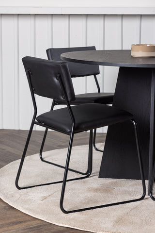 Venture Home Bootcut Runt Matbord - Svart / Svart Fanéer +Kenth Chair - Svart / Svart PU _4