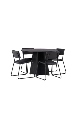 Venture Home Bootcut Runt Matbord - Svart / Svart Fanéer +Kenth Chair - Svart / Svart PU _4