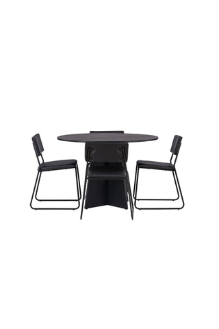 Venture Home Bootcut Runt Matbord - Svart / Svart Fanéer +Kenth Chair - Svart / Svart PU _4