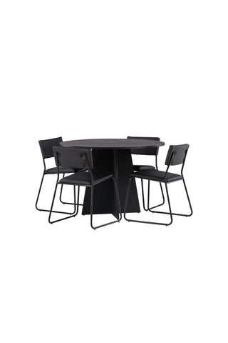 Venture Home Bootcut Runt Matbord - Svart / Svart Fanéer +Kenth Chair - Svart / Svart PU _4