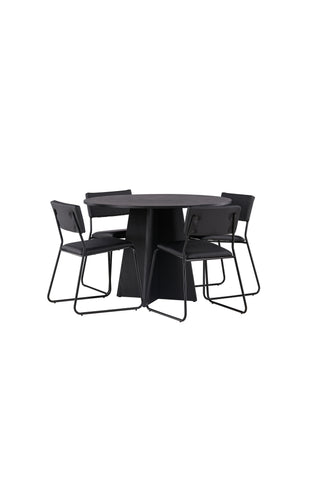 Venture Home Bootcut Runt Matbord - Svart / Svart Fanéer +Kenth Chair - Svart / Svart PU _4