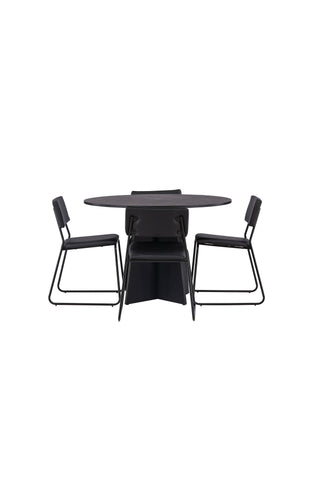Venture Home Bootcut Runt Matbord - Svart / Svart Fanéer +Kenth Chair - Svart / Svart PU _4