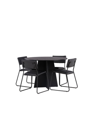 Venture Home Bootcut Runt Matbord - Svart / Svart Fanéer +Kenth Chair - Svart / Svart PU _4