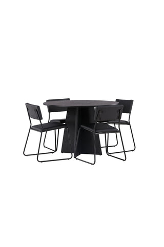 Venture Home Bootcut Runt Matbord - Svart / Svart Fanéer +Kenth Chair - Svart / Svart PU _4