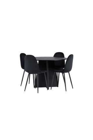 Venture Home Bootcut Runt Matbord - Svart / Svart Fanéer +Polar Matstol - Svarta ben / Svart sammet _4