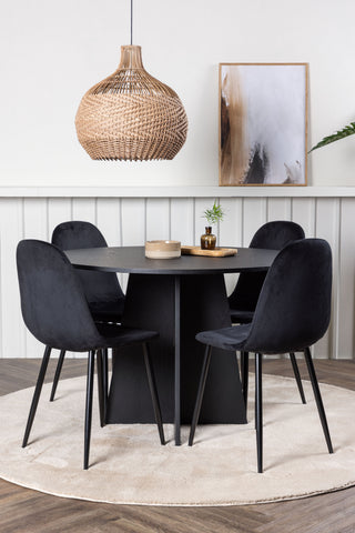 Venture Home Bootcut Runt Matbord - Svart / Svart Fanéer +Polar Matstol - Svarta ben / Svart sammet _4