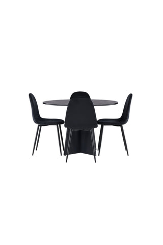 Venture Home Bootcut Runt Matbord - Svart / Svart Fanéer +Polar Matstol - Svarta ben / Svart sammet _4