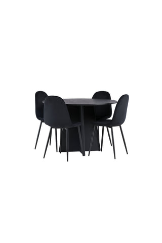 Venture Home Bootcut Runt Matbord - Svart / Svart Fanéer +Polar Matstol - Svarta ben / Svart sammet _4