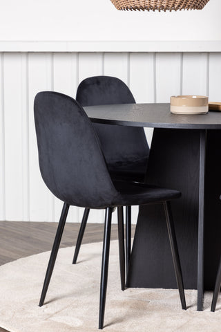 Venture Home Bootcut Runt Matbord - Svart / Svart Fanéer +Polar Matstol - Svarta ben / Svart sammet _4