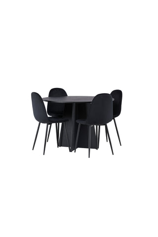 Venture Home Bootcut Runt Matbord - Svart / Svart Fanéer +Polar Matstol - Svarta ben / Svart sammet _4