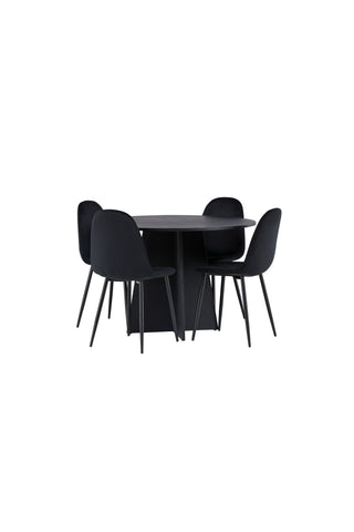 Venture Home Bootcut Runt Matbord - Svart / Svart Fanéer +Polar Matstol - Svarta ben / Svart sammet _4