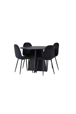 Venture Home Bootcut Runt Matbord - Svart / Svart Fanéer +Polar Matstol - Svarta ben / Svart sammet _4