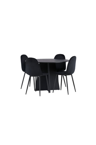 Venture Home Bootcut Runt Matbord - Svart / Svart Fanéer +Polar Matstol - Svarta ben / Svart sammet _4