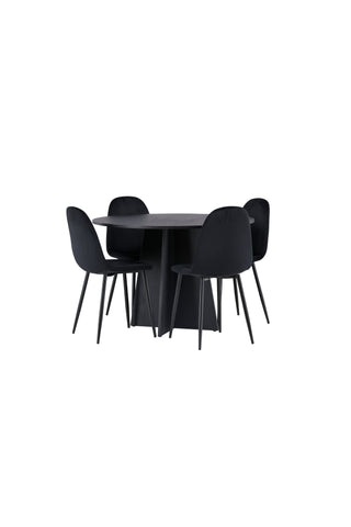 Venture Home Bootcut Runt Matbord - Svart / Svart Fanéer +Polar Matstol - Svarta ben / Svart sammet _4