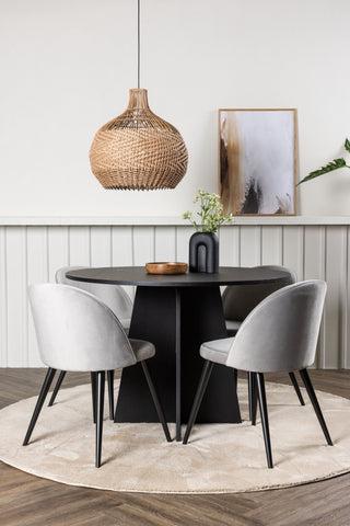 Venture Home Bootcut Runt matbord - Svart / Svart Fanéer + Matstol i sammet - Ljusgrå / Svart _4